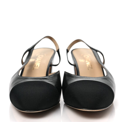 Chanel Goatskin Grosgrain Cap Toe CC Slingback Sandals 39 Black 2 of 8