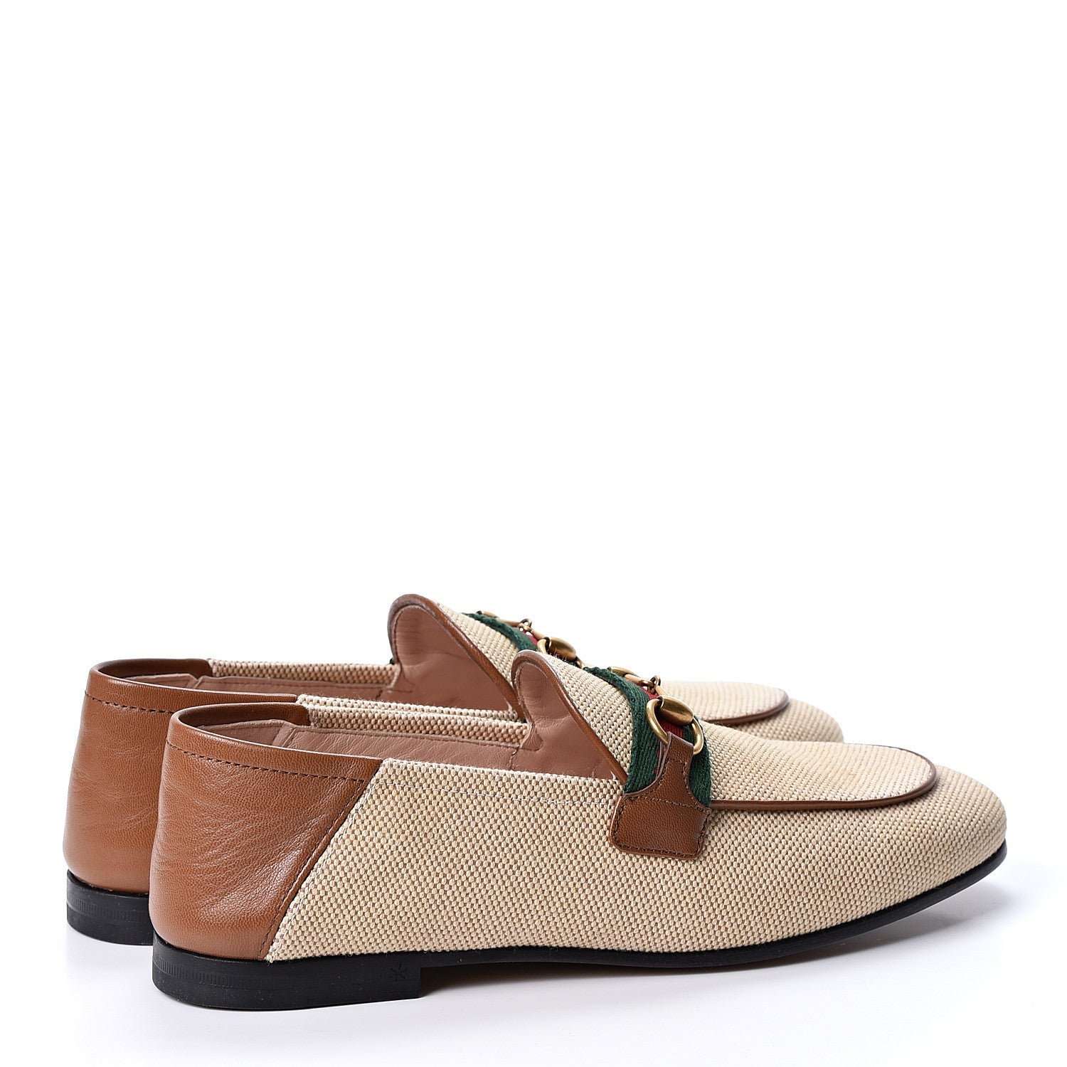 Gucci Canvas Malaga Kid Web Womens Horsebit Brixton Loafers 36.5 Sand Light Cuir 4 of 10