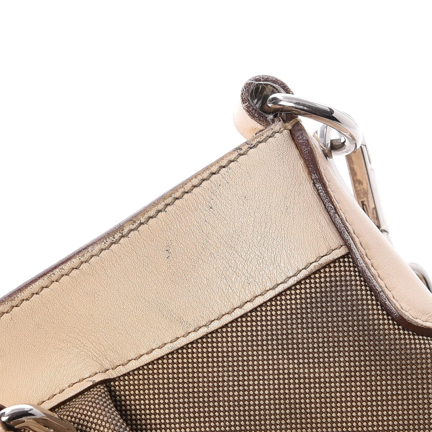 Jacquard Logo Frame Buckle Handbag Tote Bag Beige White