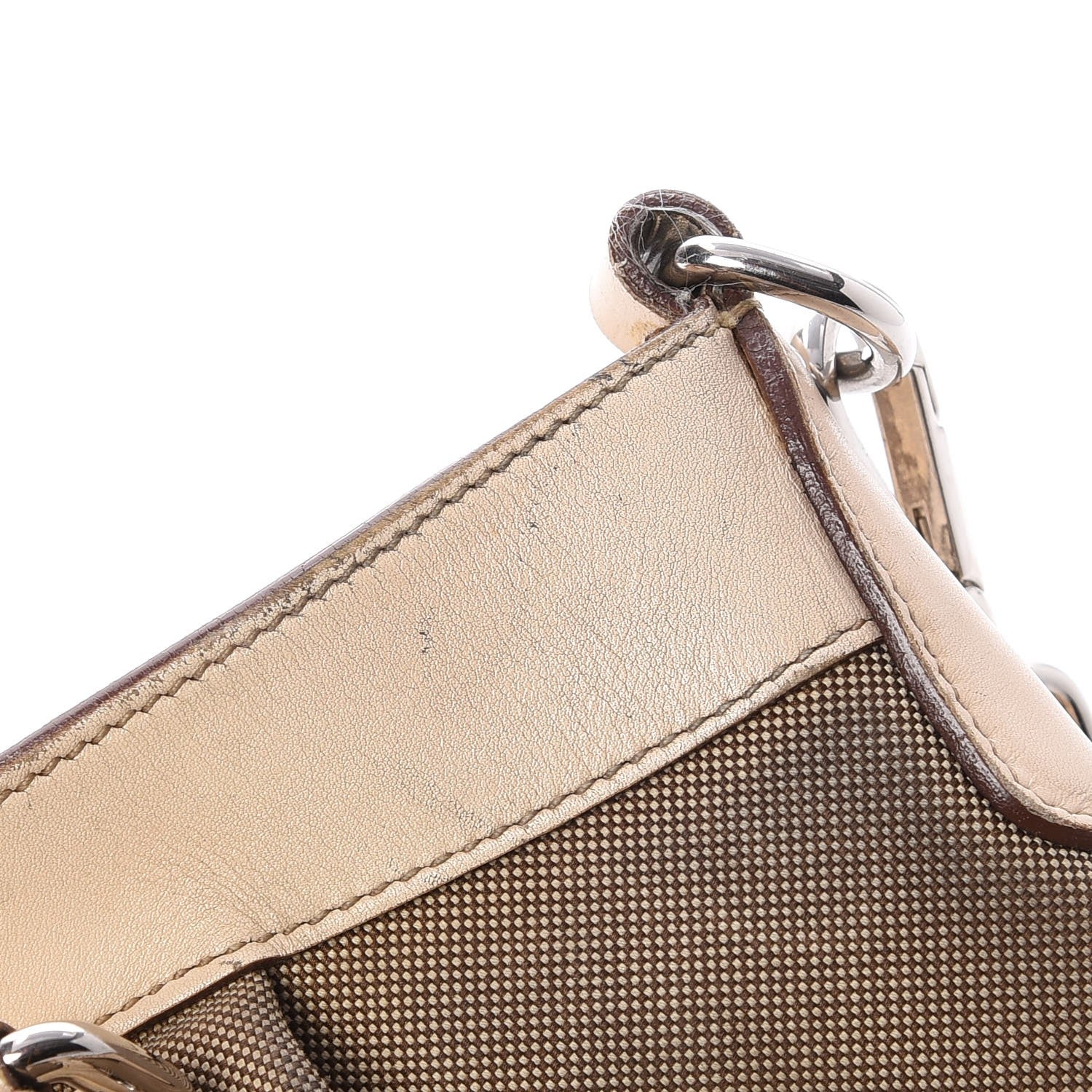 Prada Jacquard Logo Frame Buckle Handbag Tote Bag Beige White 9 of 18