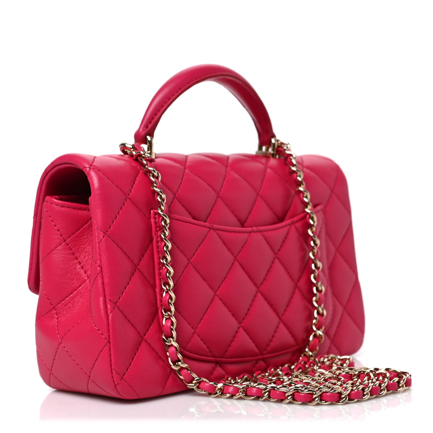 Lambskin Quilted Mini Top Handle Rectangular Flap Dark Pink