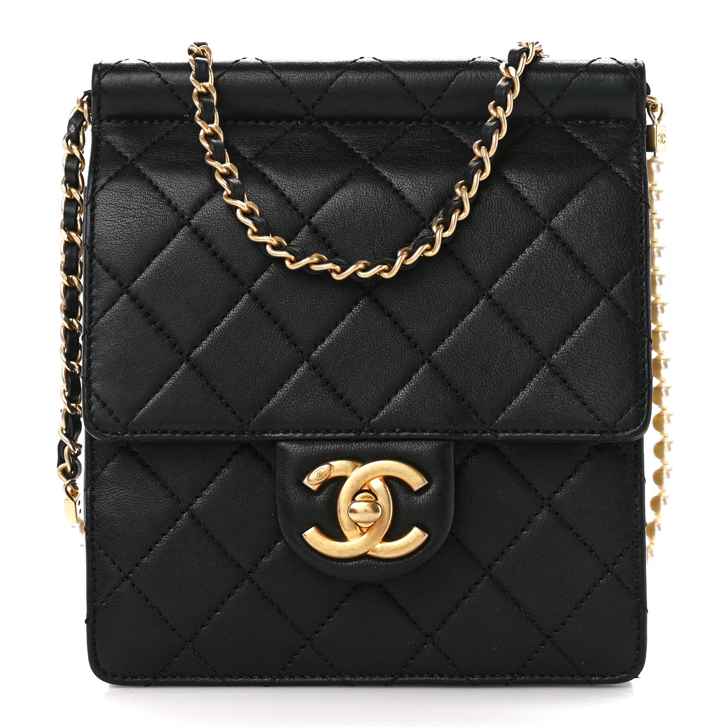 Goatskin Quilted Chic Pearls Flap Black