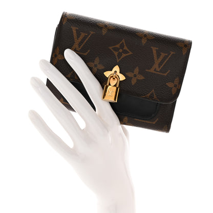 Louis Vuitton Monogram Flower Lock Compact Wallet Black 2 of 12