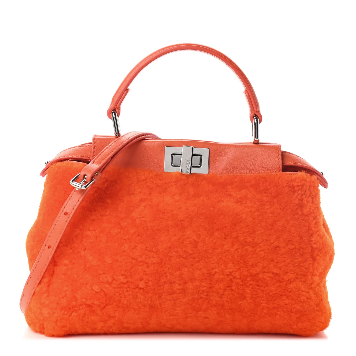 Shearling Nappa Mini Peekaboo Iconic Satchel Arancio