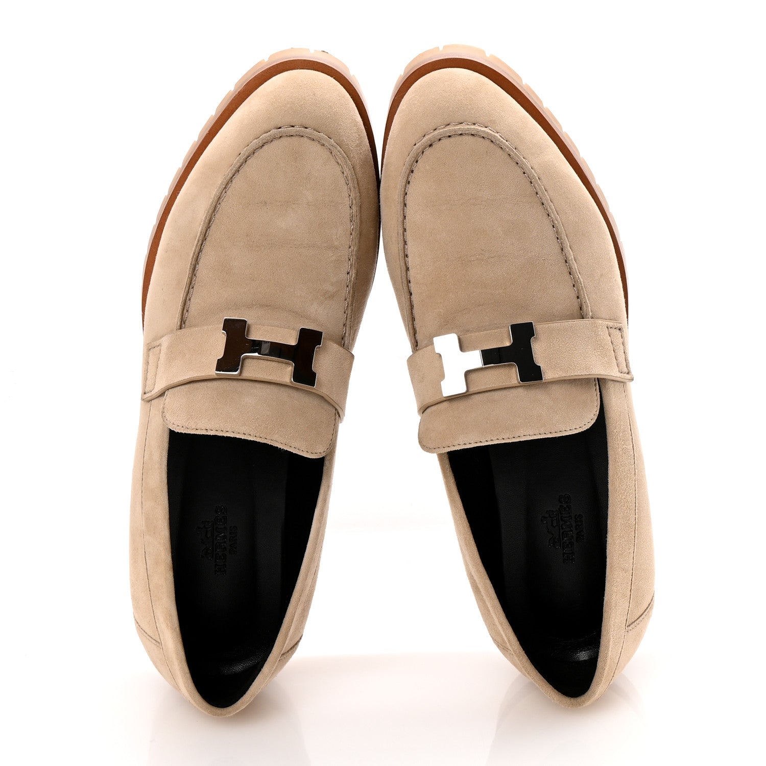 Hermes Suede Goatskin Womens Faubourg Loafers 38 Beige Argile 2 of 11