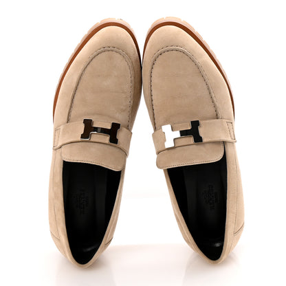 Hermes Suede Goatskin Womens Faubourg Loafers 38 Beige Argile 2 of 11