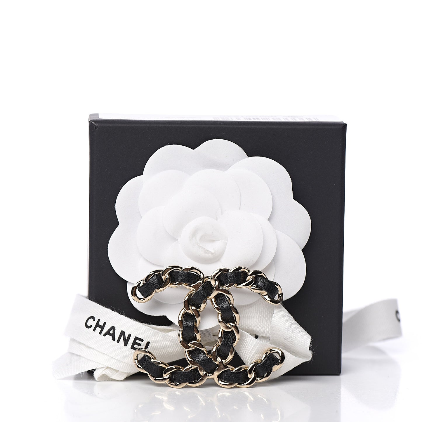 Lambskin Chain CC Brooch Black Gold