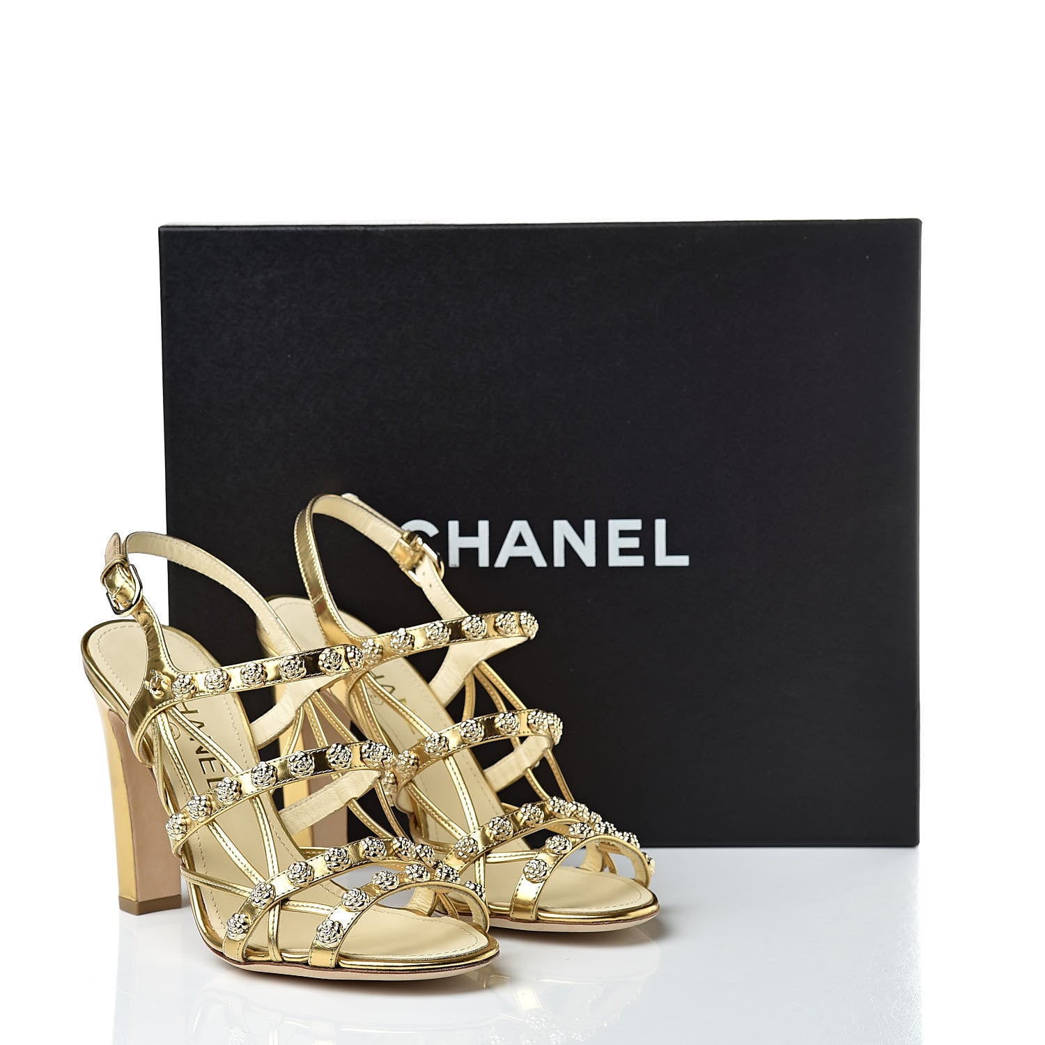 Chanel Mirror Calfskin Camellia Sandals 37.5 Gold 12 of 12