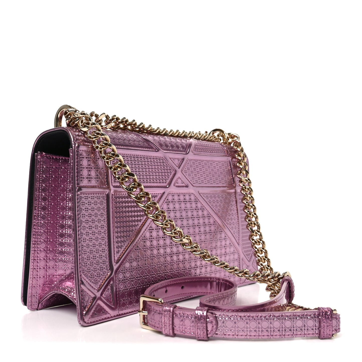 Metallic Patent Micro-Cannage Medium Diorama Flap Bag Pink