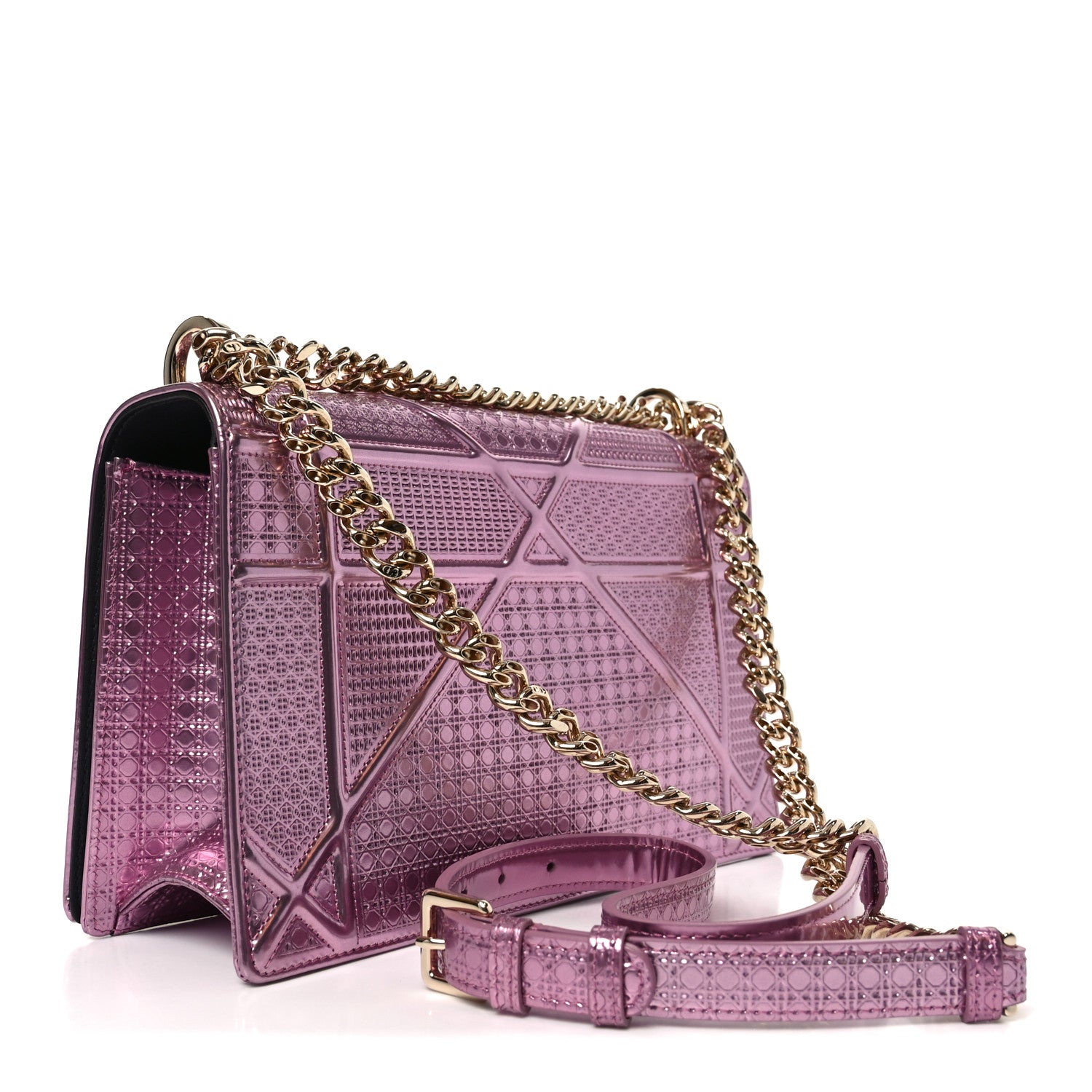 Christian Dior Metallic Patent Micro-Cannage Medium Diorama Flap Bag Pink 3 of 9