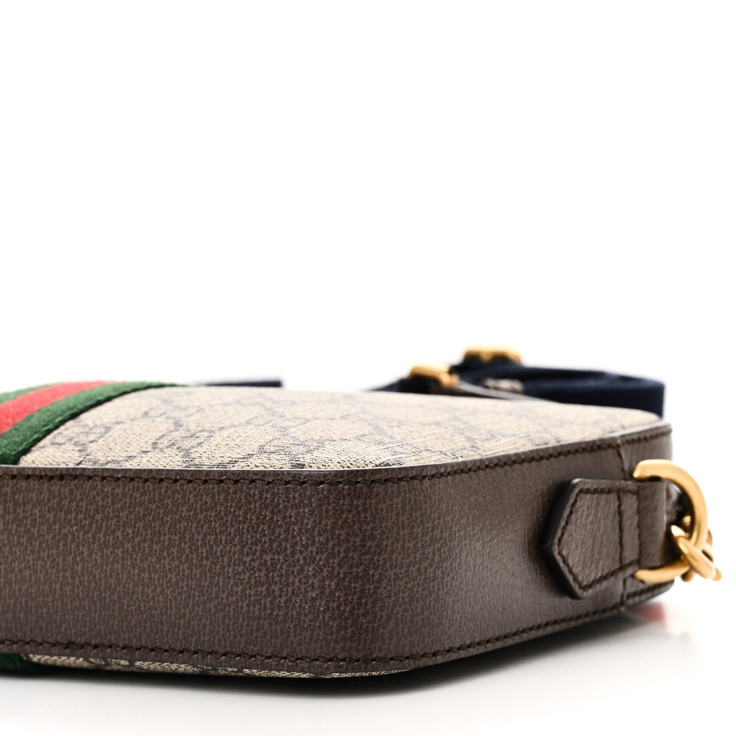 GG Supreme Monogram Textured Dollar Calfskin Web Ophidia Wristlet Shoulder Bag Beige Ebony New Acero