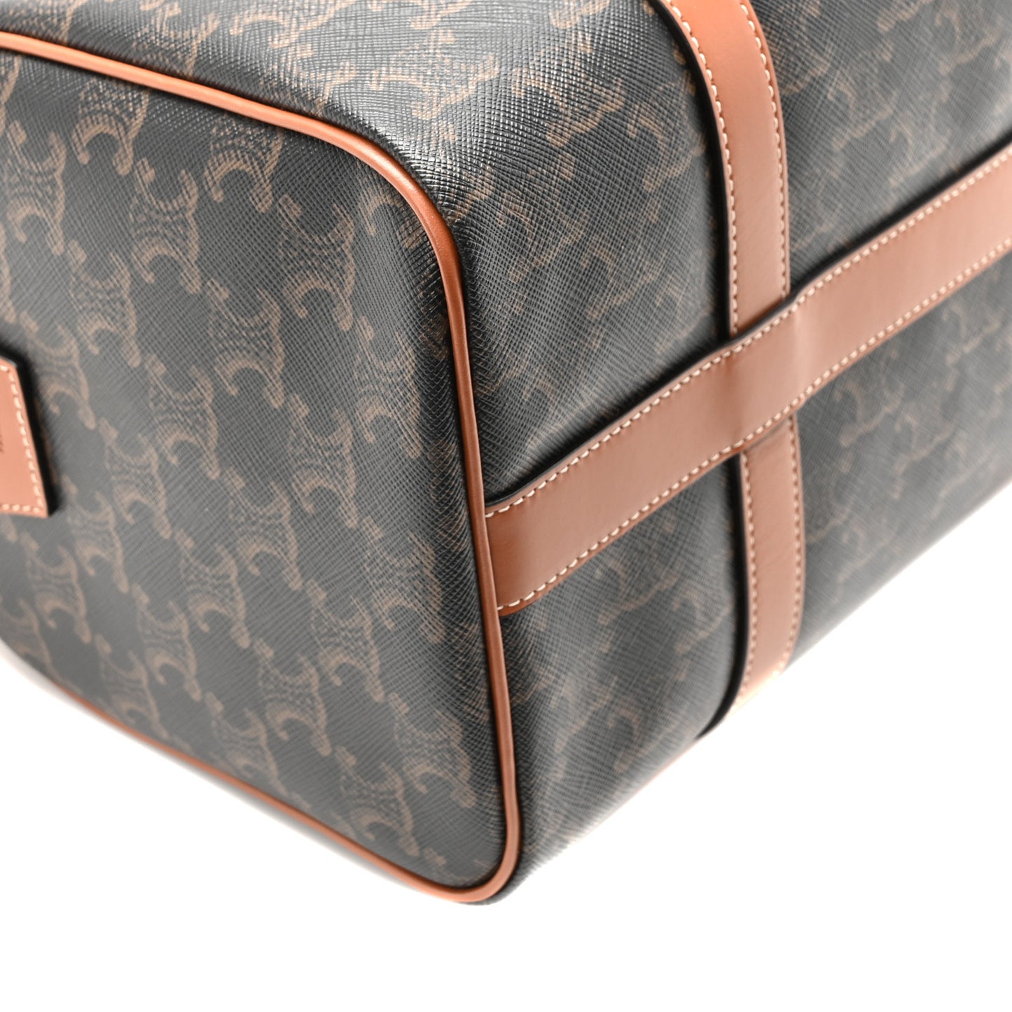 Triomphe Canvas Calfskin Boston Bag Tan