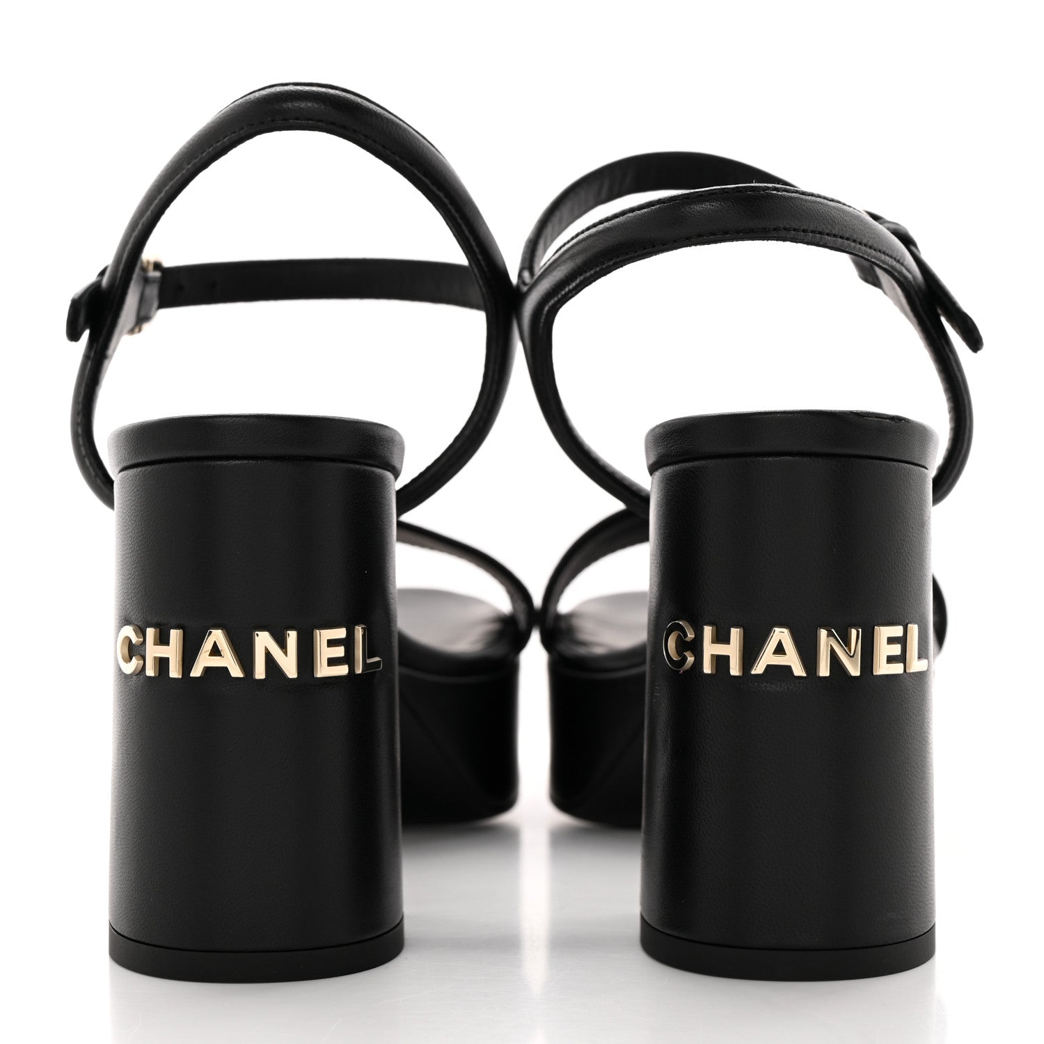 Chanel Lambskin Logo Platform Sandals 37.5 Black 5 of 11