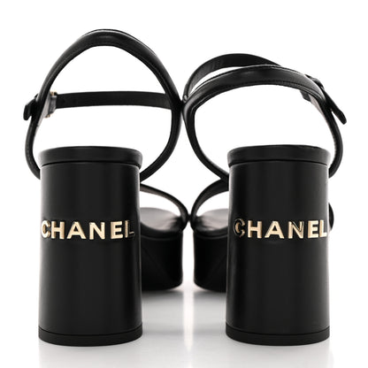Chanel Lambskin Logo Platform Sandals 37.5 Black 5 of 11