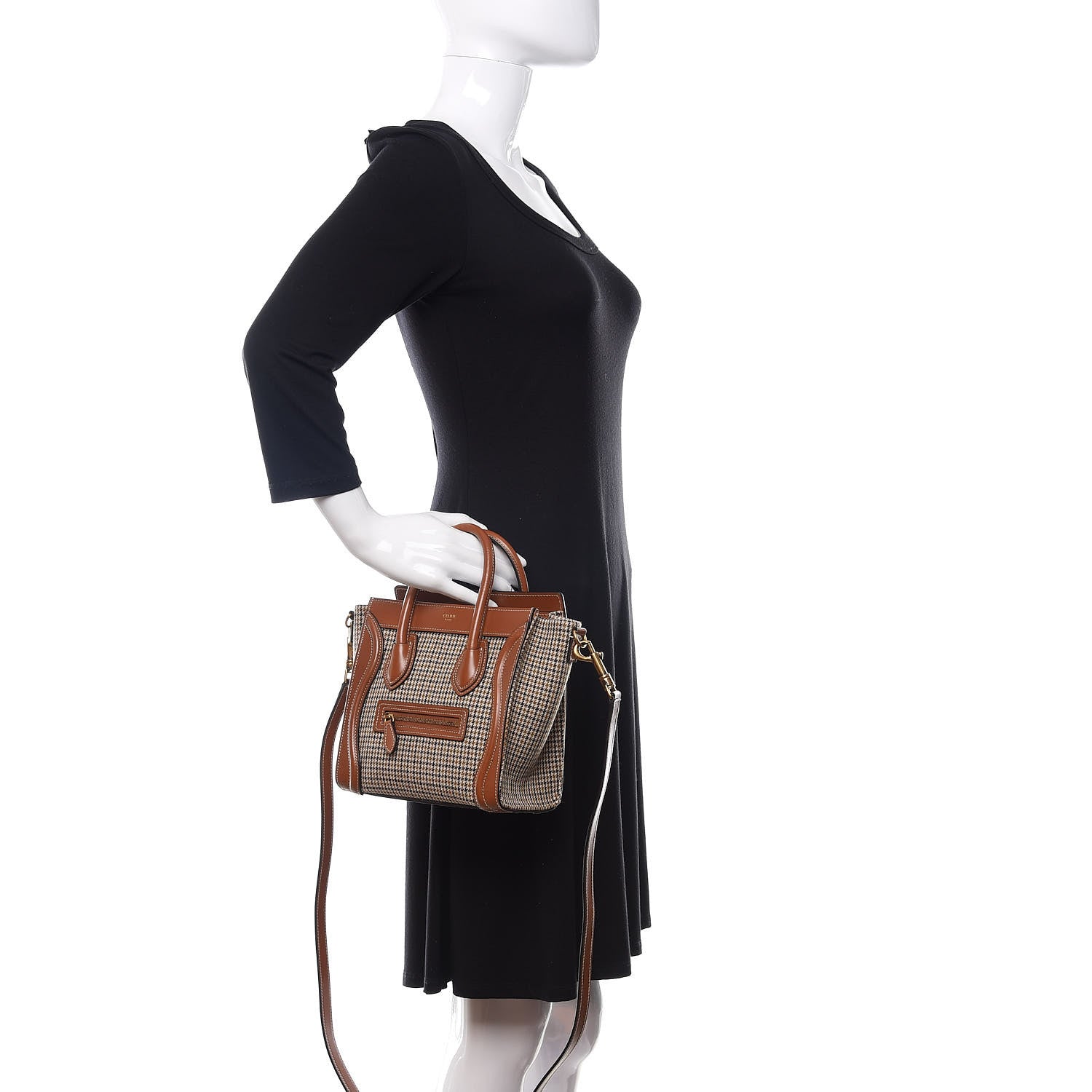 Celine Smooth Calfskin Houndstooth Nano Luggage Tan 3 of 11