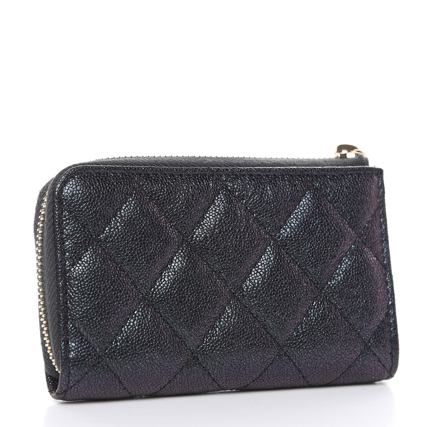Iridescent Caviar Quilted Zipped Key Holder Case Black