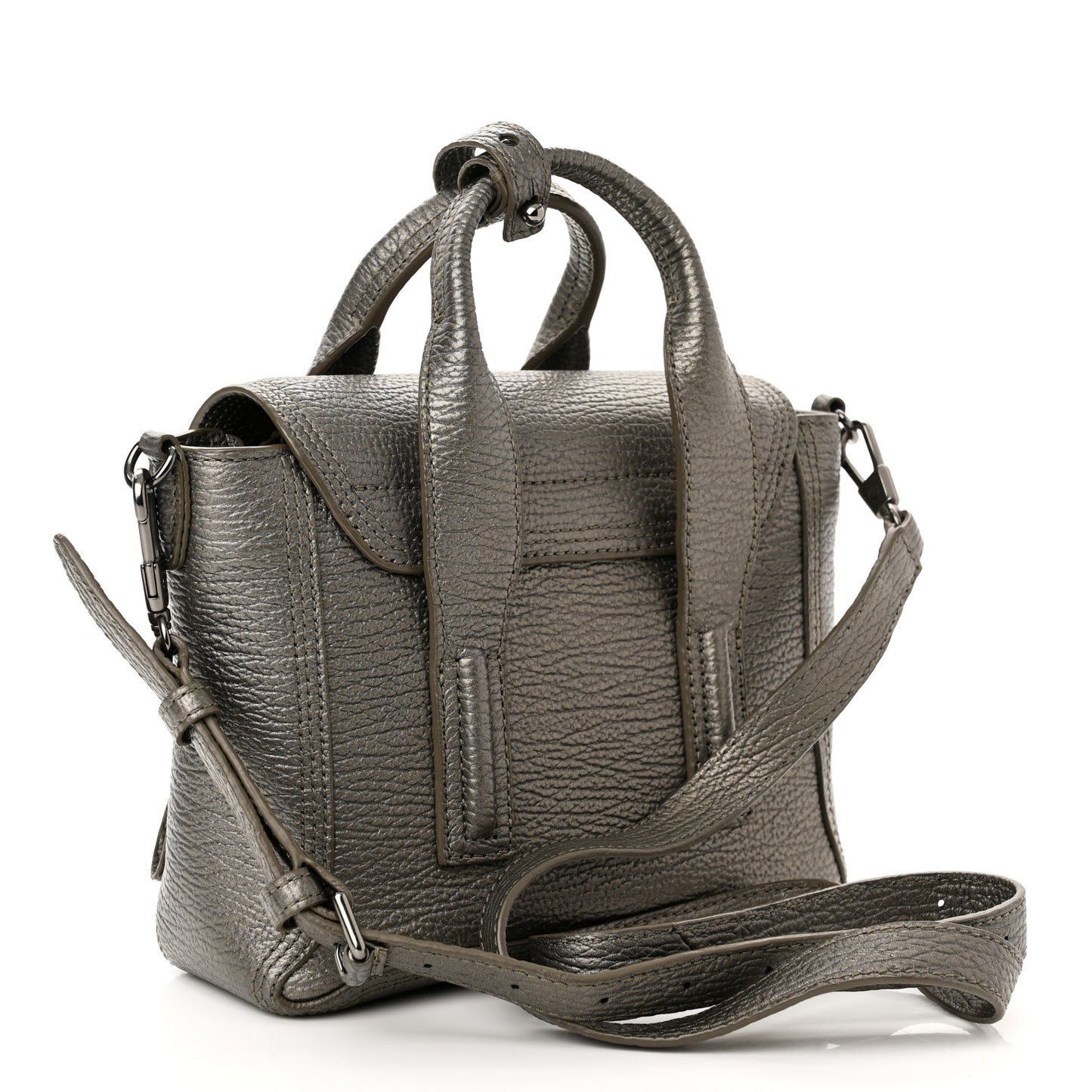 Metallic Textured Calfskin Mini Pashli Satchel Pewter