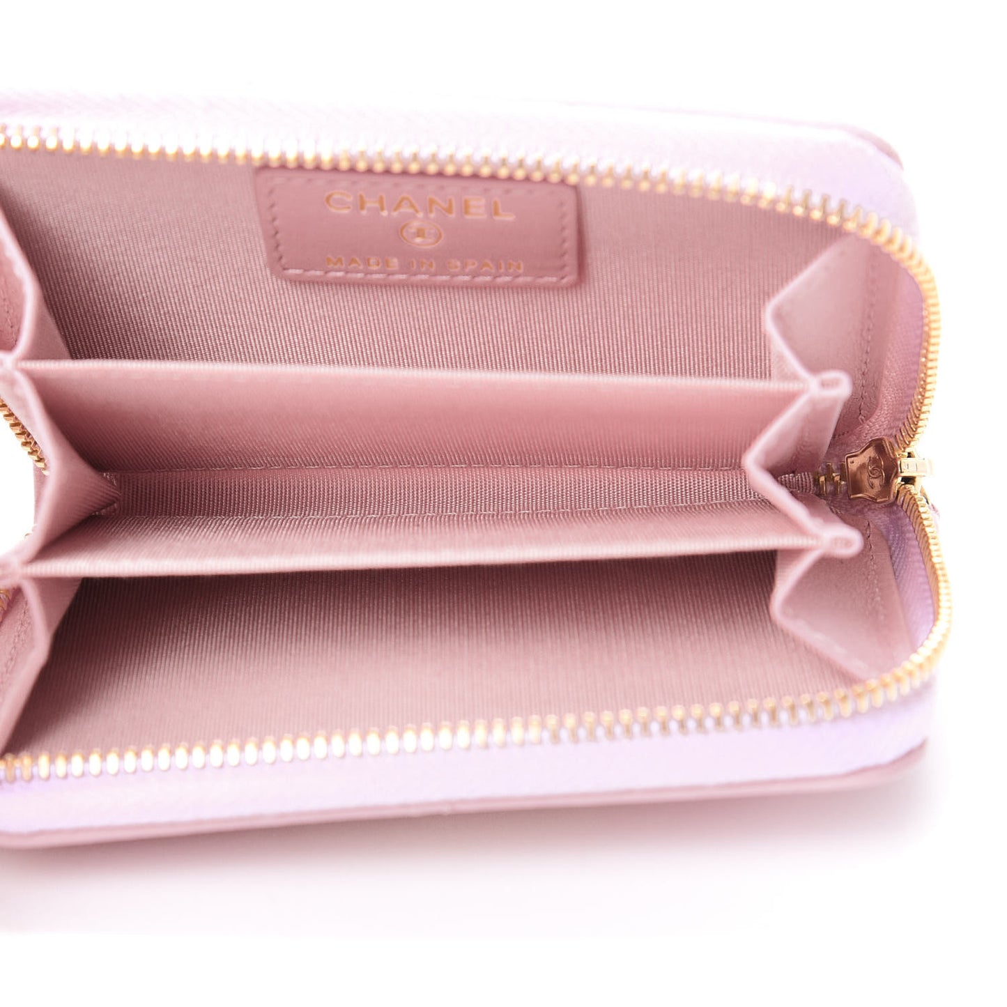 Lambskin Quilted 19 Zip Around Coin Purse Wallet Light Pink
