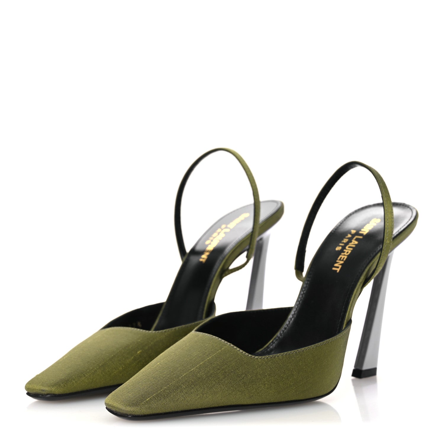Saint Laurent Crepe De Chine Blade 105 Slingback Pumps 37.5 Lime 4 of 14