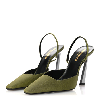 Saint Laurent Crepe De Chine Blade 105 Slingback Pumps 37.5 Lime 4 of 14