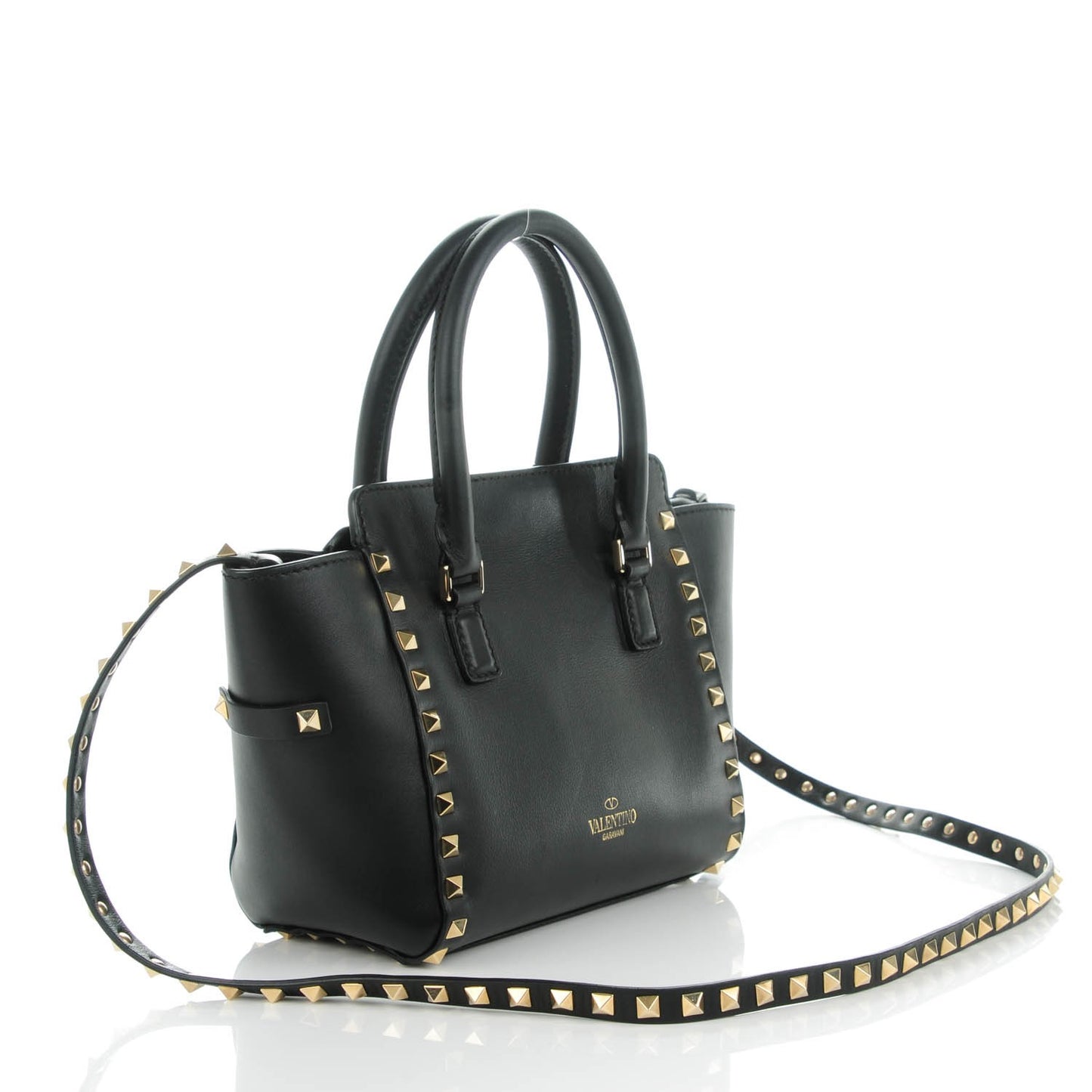 Vitello Mini Rockstud Double Handle Tote Black
