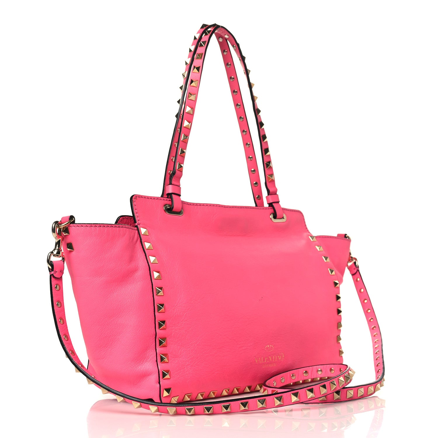 Valentino Garavani Vitello Small Rockstud Tote Fuxia Fluo 2 of 9