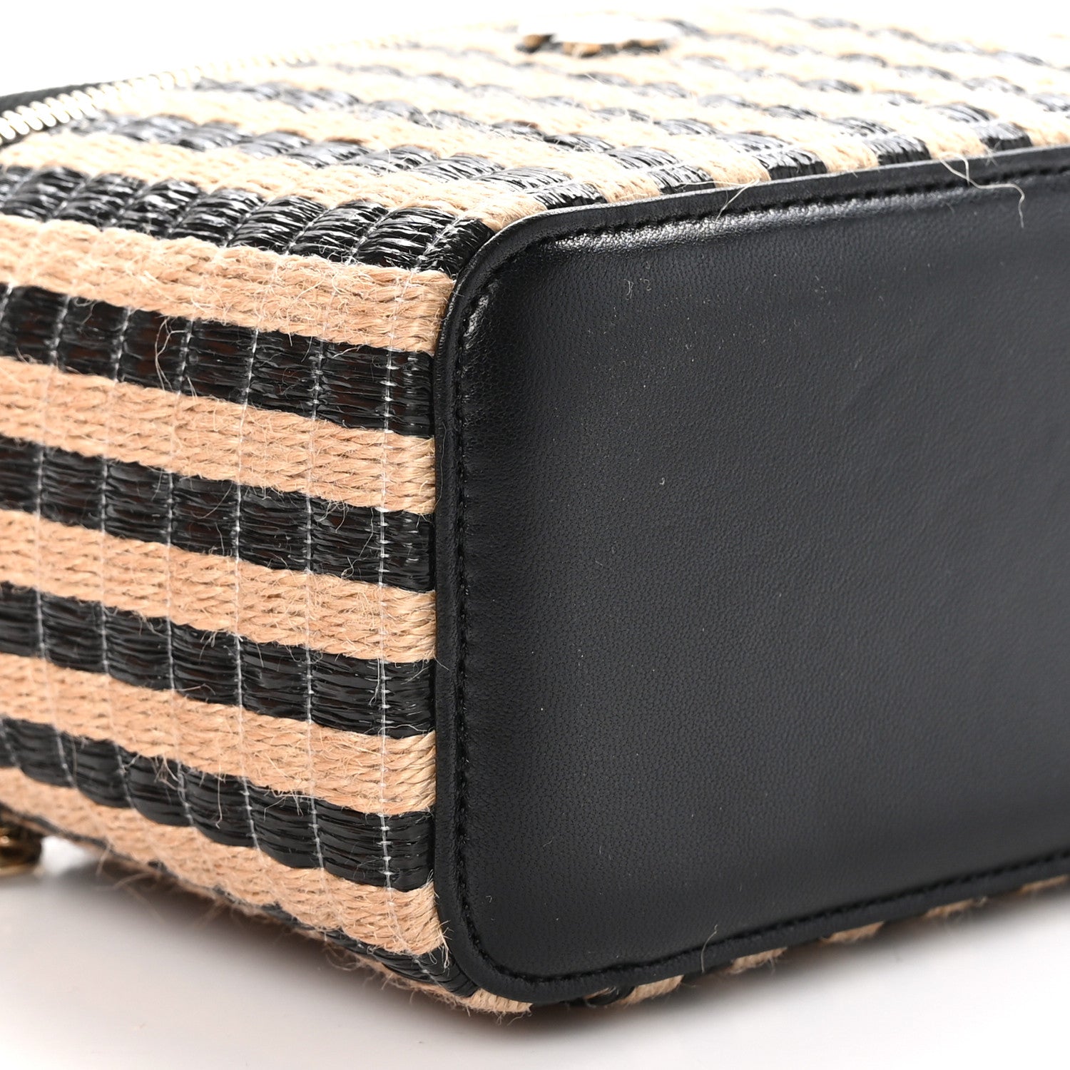 Chanel Raffia Jute Striped Small Vanity Case With Chain Black Beige 9 of 10