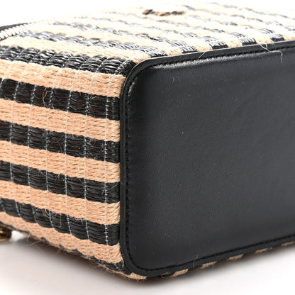 Chanel Raffia Jute Striped Small Vanity Case With Chain Black Beige 9 of 10