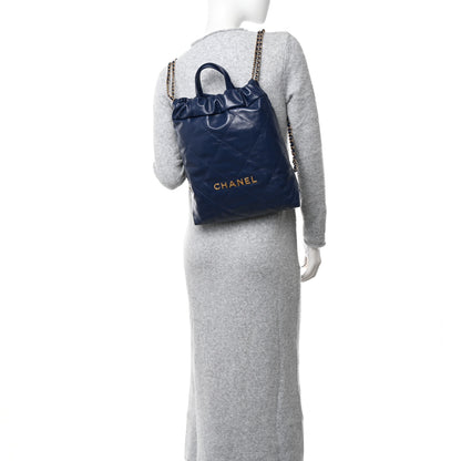 Chanel Shiny Calfskin Quilted Chanel 22 Backpack Navy 2 of 11