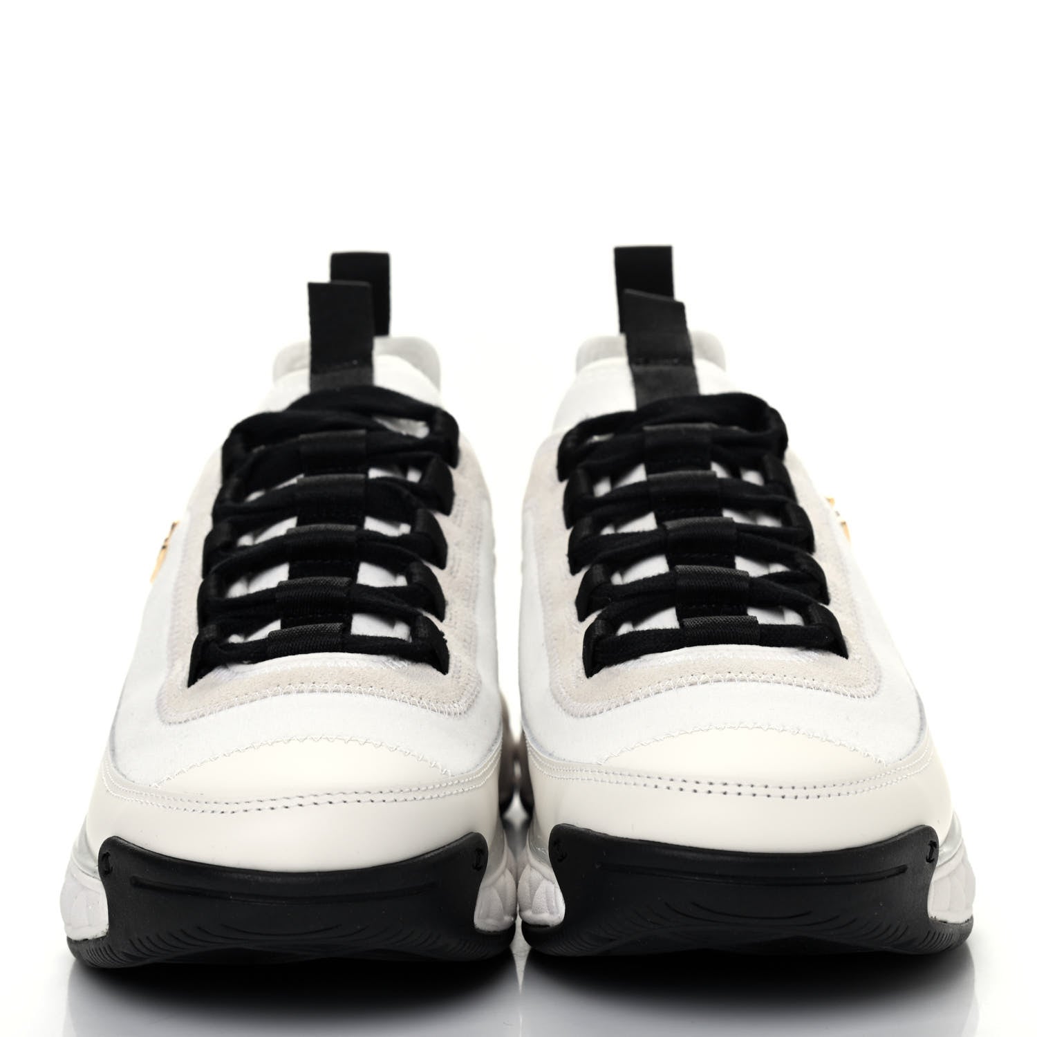 Chanel Velvet Calfskin Mixed Fibers CC Sneakers 36.5 Ivory Black 2 of 10