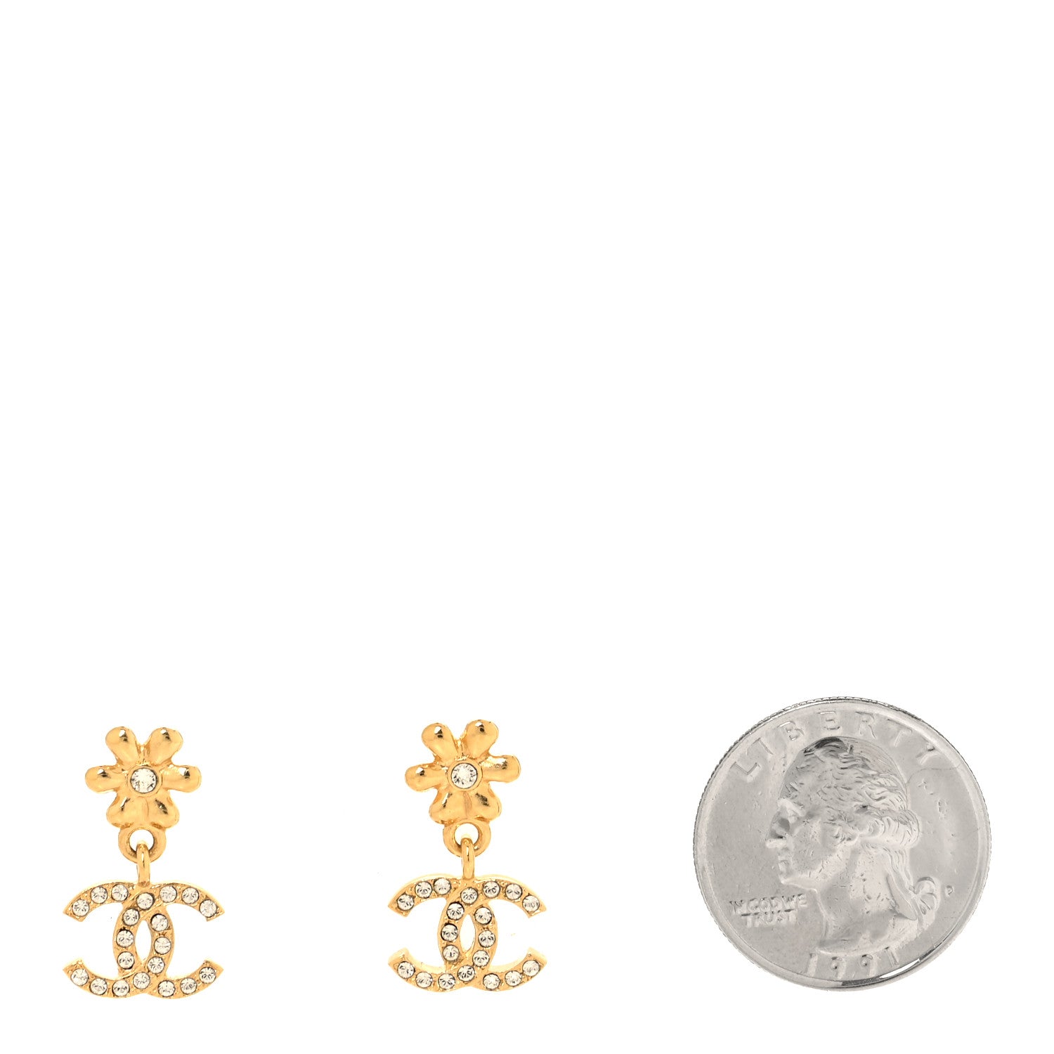 Chanel Crystal CC Flower Drop Earrings Gold 2 of 5