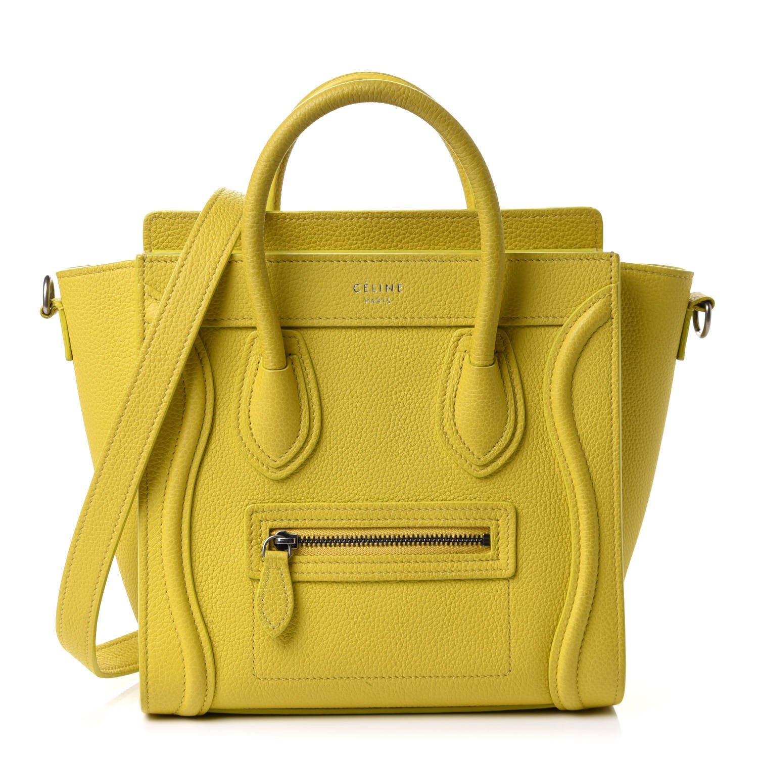 Celine Drummed Calfskin Nano Luggage Citron 1 of 9