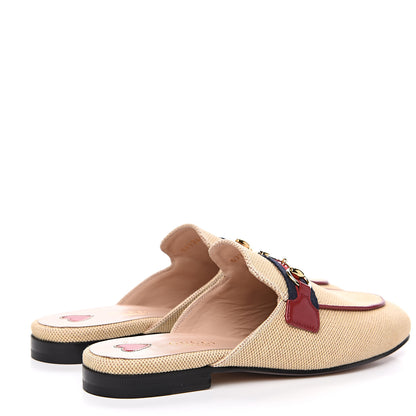Gucci Canvas Vintage Charlotte Web Princetown Slippers 36.5 Sand Cuir 4 of 9