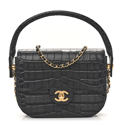 Chanel Calfskin Crocodile Embossed Turn Around Mini Flap Dark Grey 1 of 11