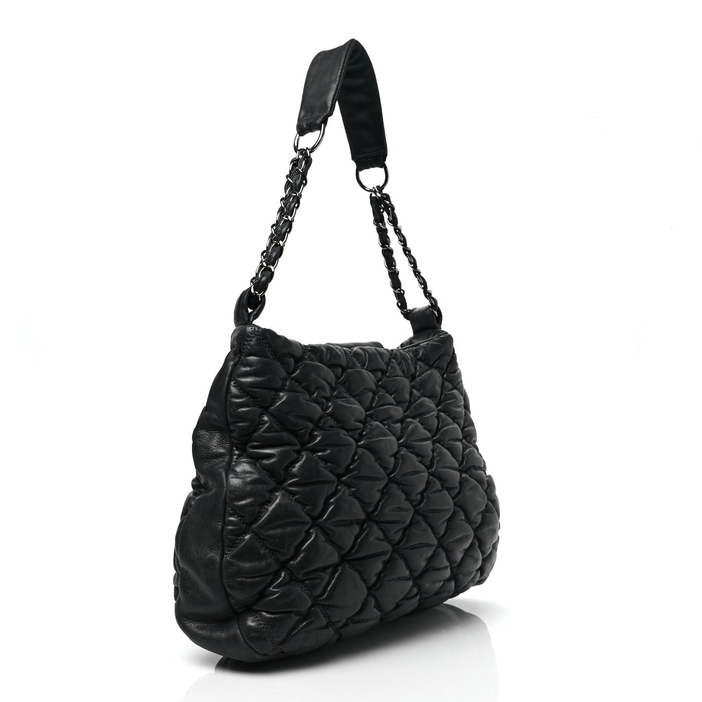 Iridescent Calfskin Bubble Quilt Hobo Black