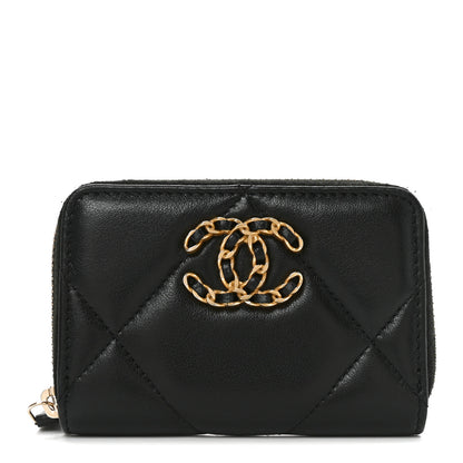 Chanel Lambskin Quilted Chanel 19 Zip Around Coin Purse Wallet Black 1 of 8