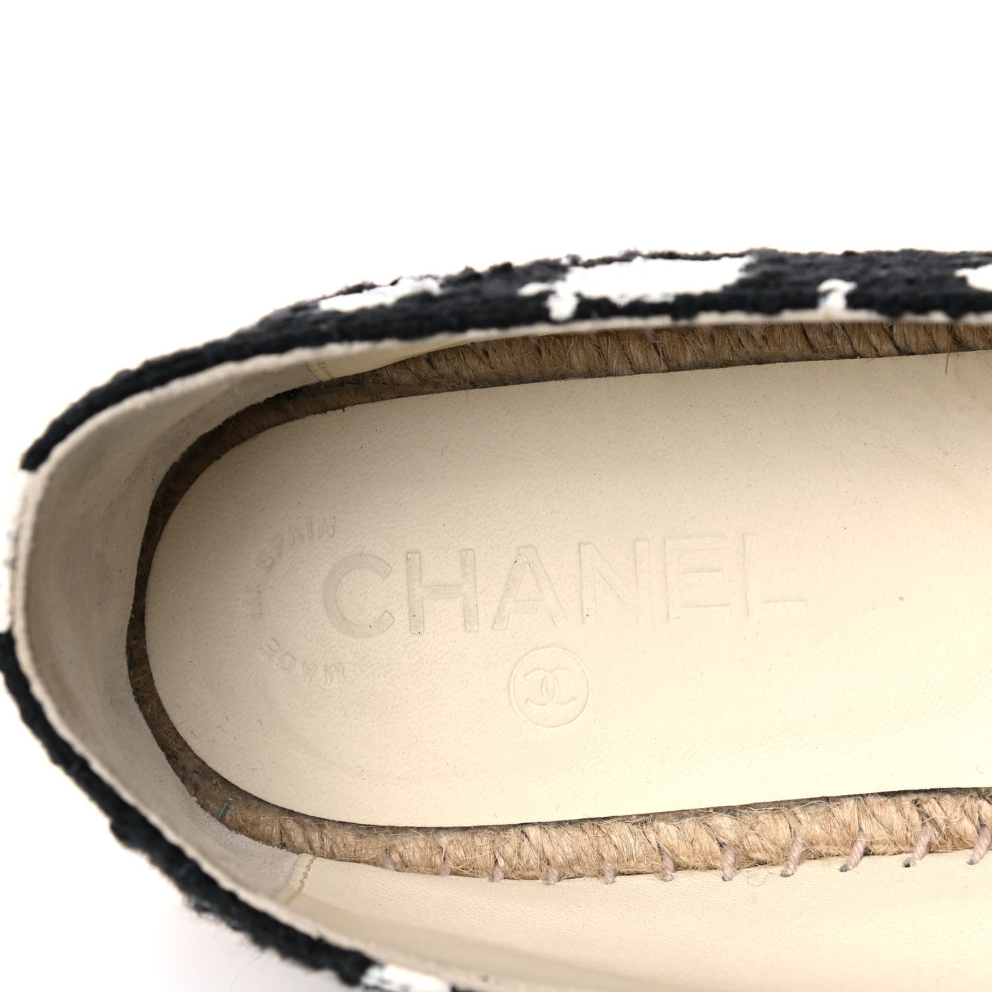 Patent Tweed Splatter Paint Print Cap Toe CC Espadrilles 41 Black White
