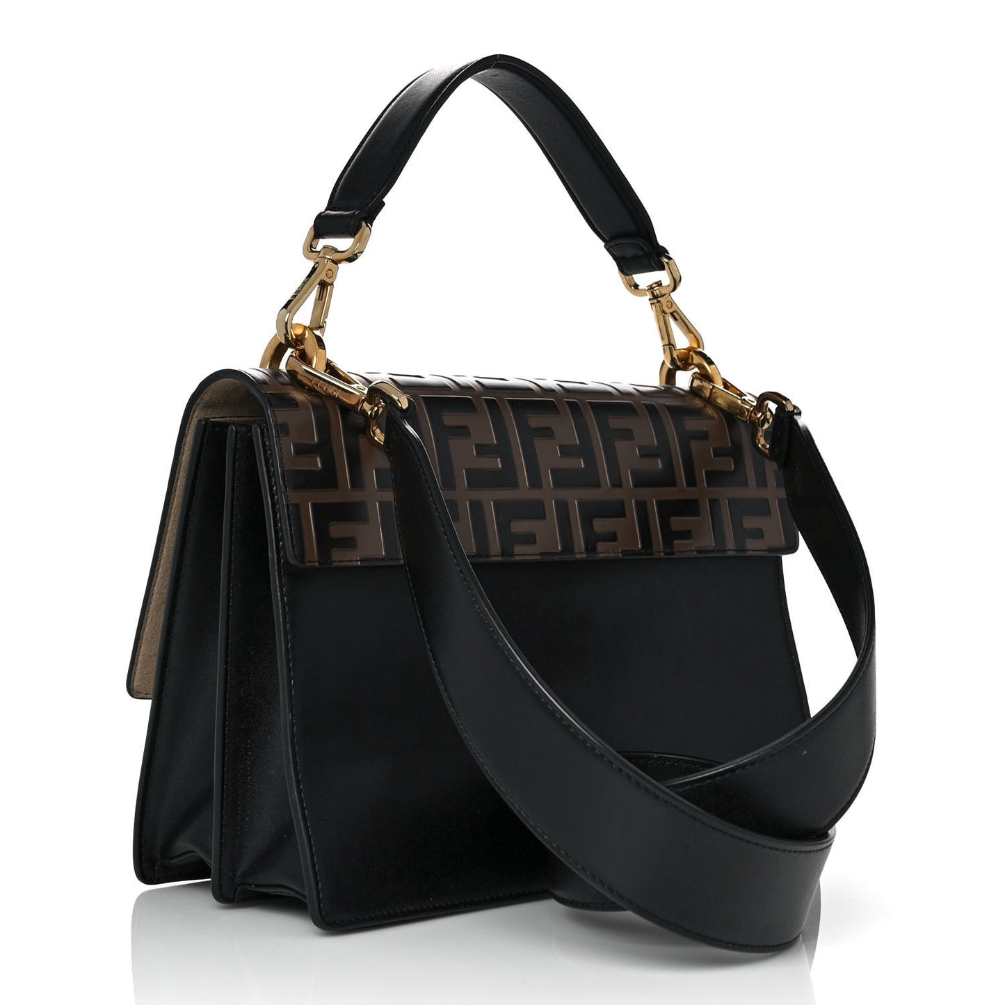 Vitello Liberty Bi-Color FF 1974 Embossed Kan U Shoulder Bag Black Maya