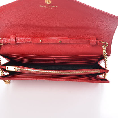 Saint Laurent Grain De Poudre Matelasse Chevron Monogram Chain Wallet Red 5 of 10