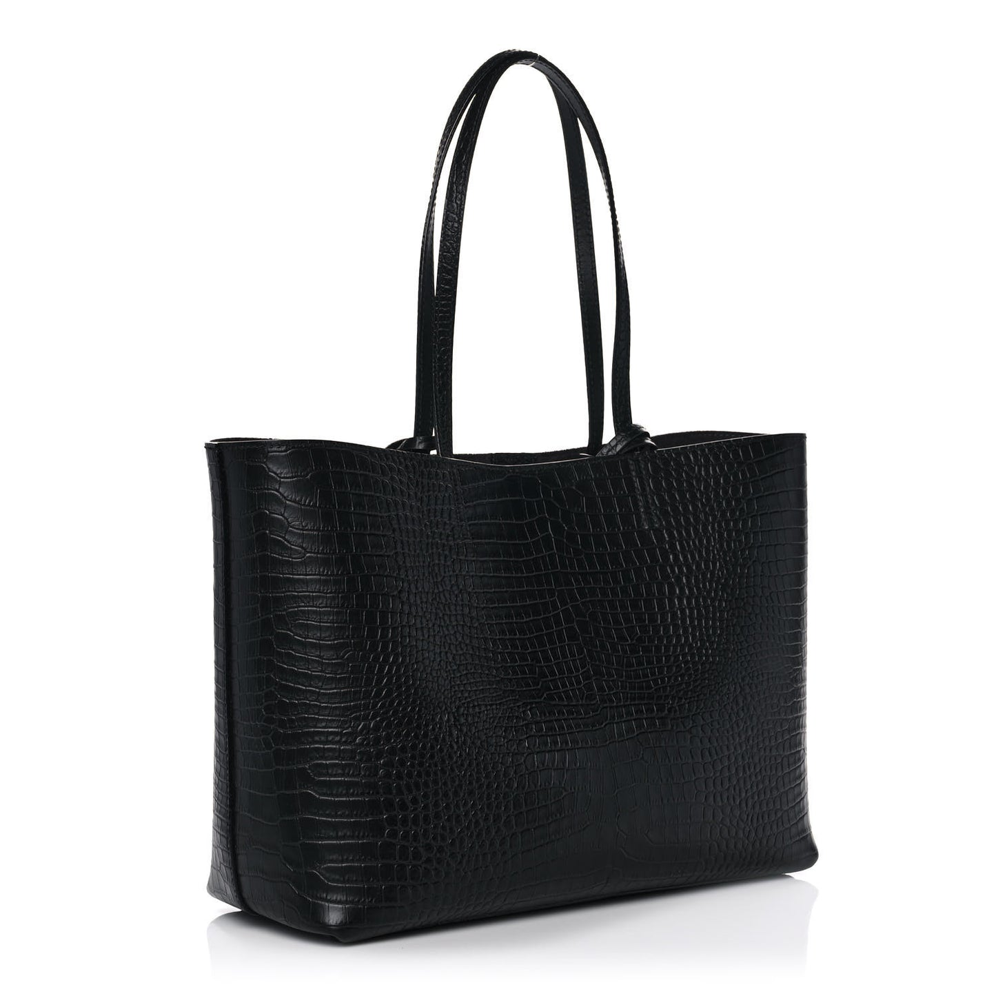 Calfskin Crocodile Embossed Nine2Five East West Tote Black