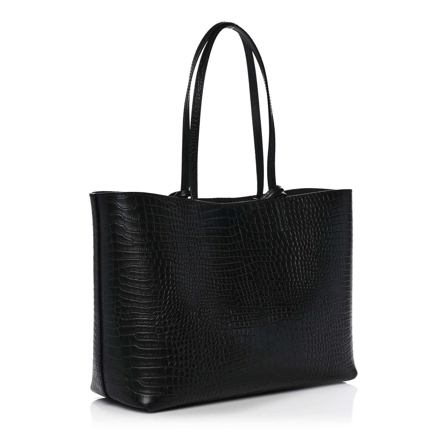 Jimmy Choo Calfskin Crocodile Embossed Nine2Five East West Tote Black 4 of 12