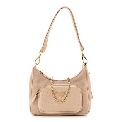 Prada Re-Nylon Ostrich Mini Shoulder Bag Cammeo 1 of 10