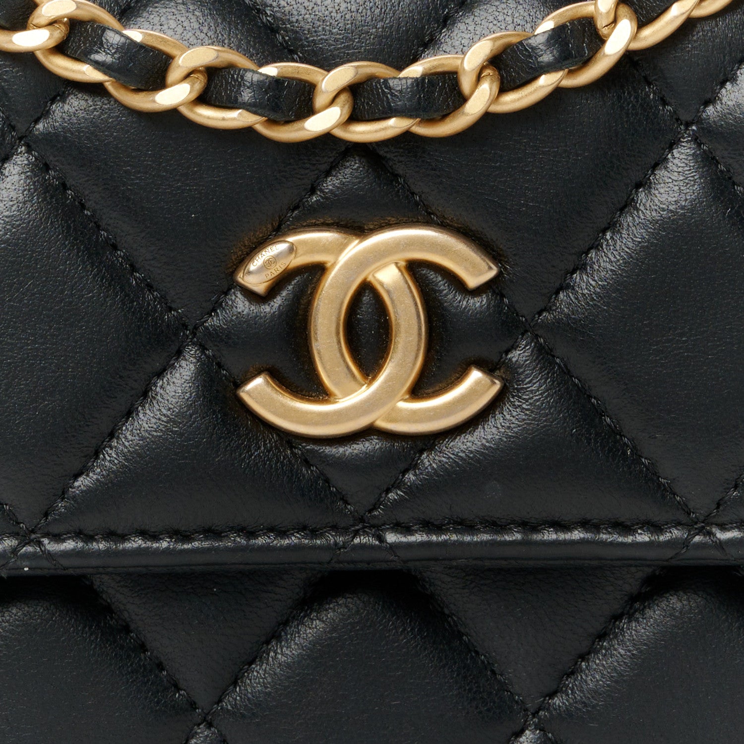 Chanel Lambskin Quilted Chain Top Handle Clutch With Chain Black 9 of 11