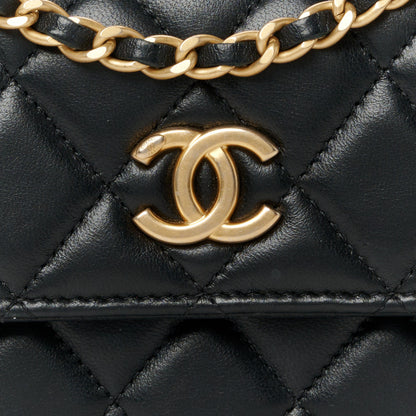 Chanel Lambskin Quilted Chain Top Handle Clutch With Chain Black 9 of 11