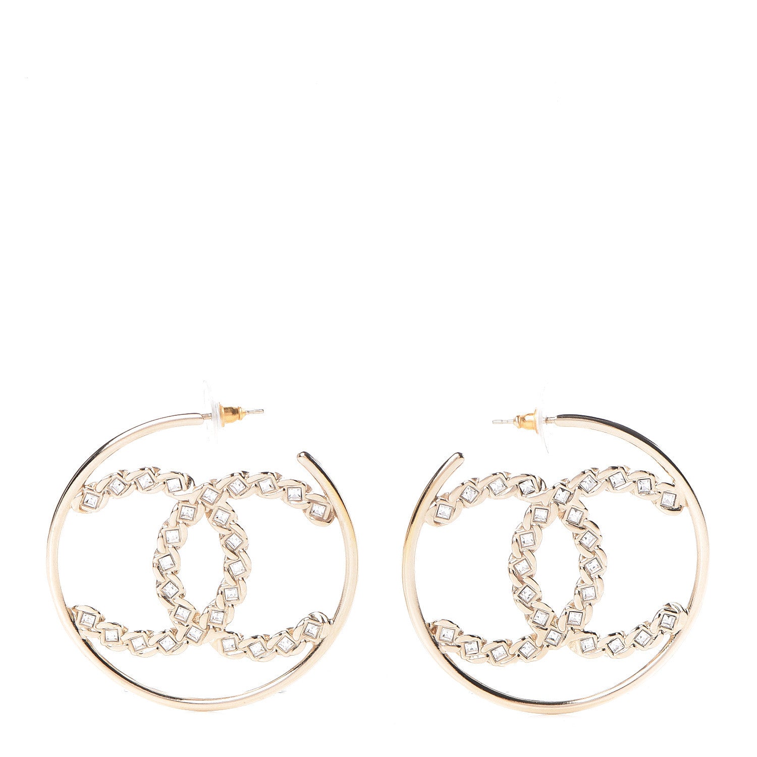 Chanel Crystal CC Hoop Earrings Gold 1 of 4
