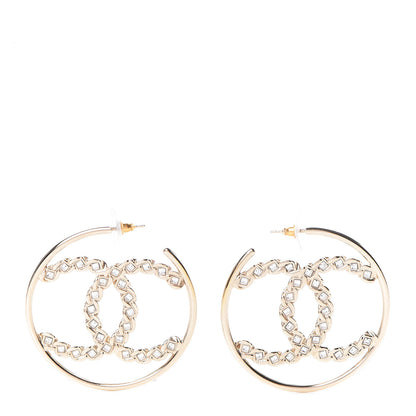 Chanel Crystal CC Hoop Earrings Gold 1 of 4