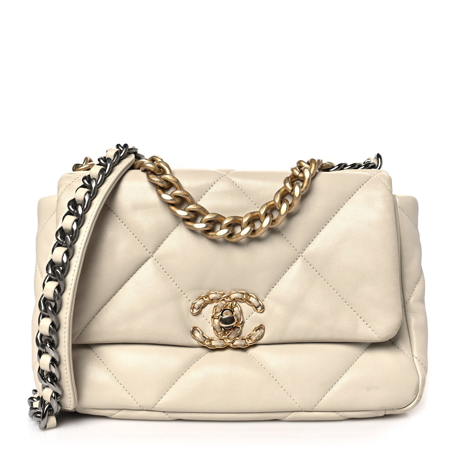 Lambskin Quilted Medium Chanel 19 Flap Light Beige