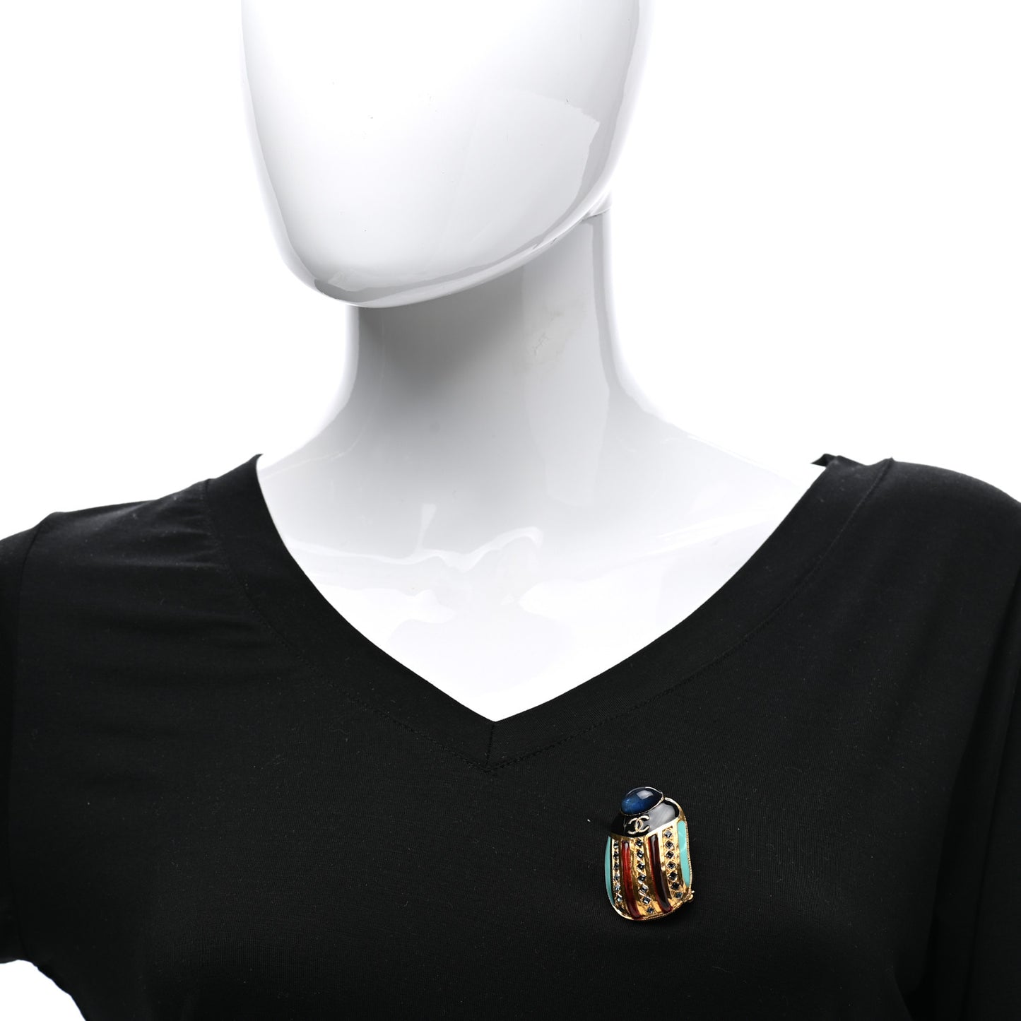 Metal Resin Scarab Brooch Golden Black Red Blue