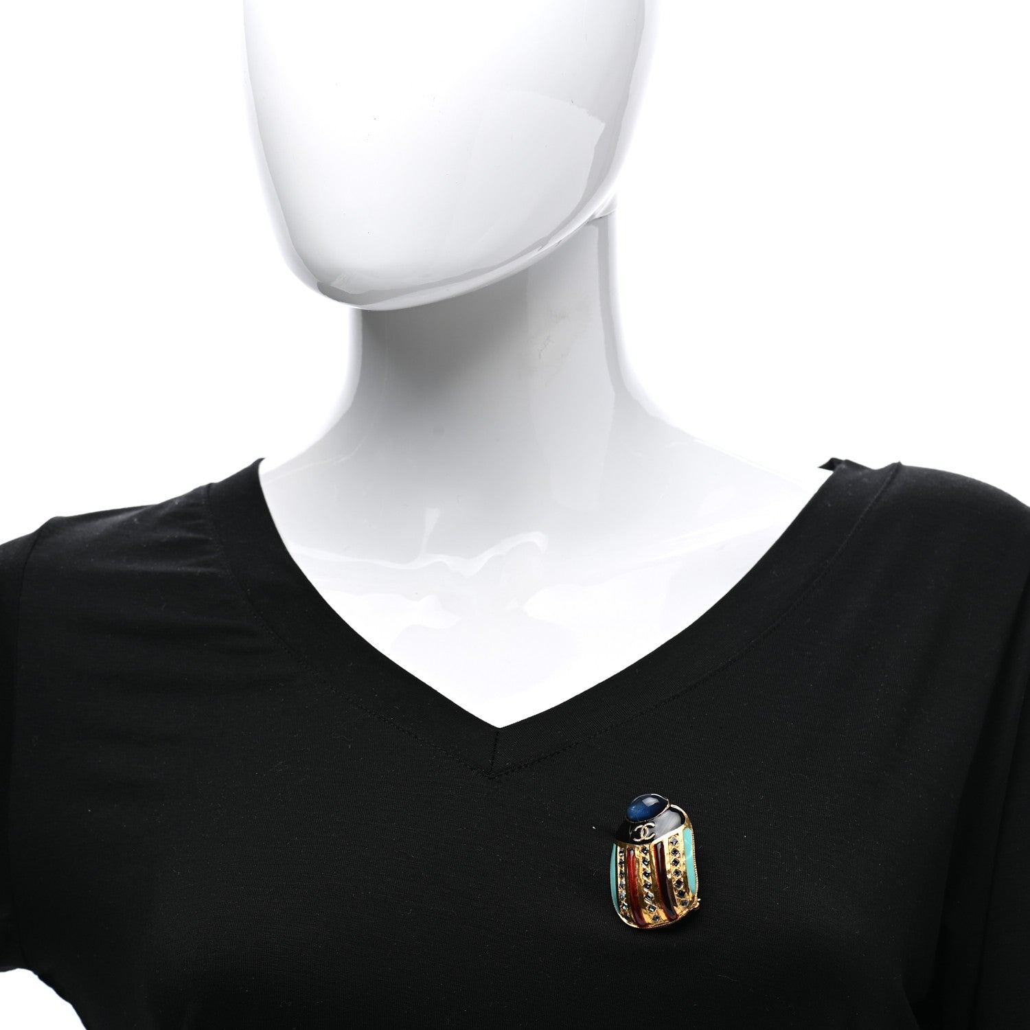 Chanel Metal Resin Scarab Brooch Golden Black Red Blue 2 of 5