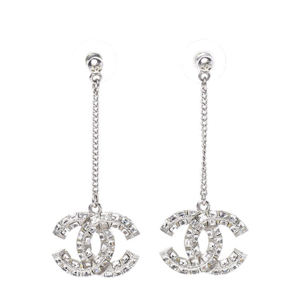 Chanel Crystal Baguette CC Dangle Earrings Silver 1 of 3